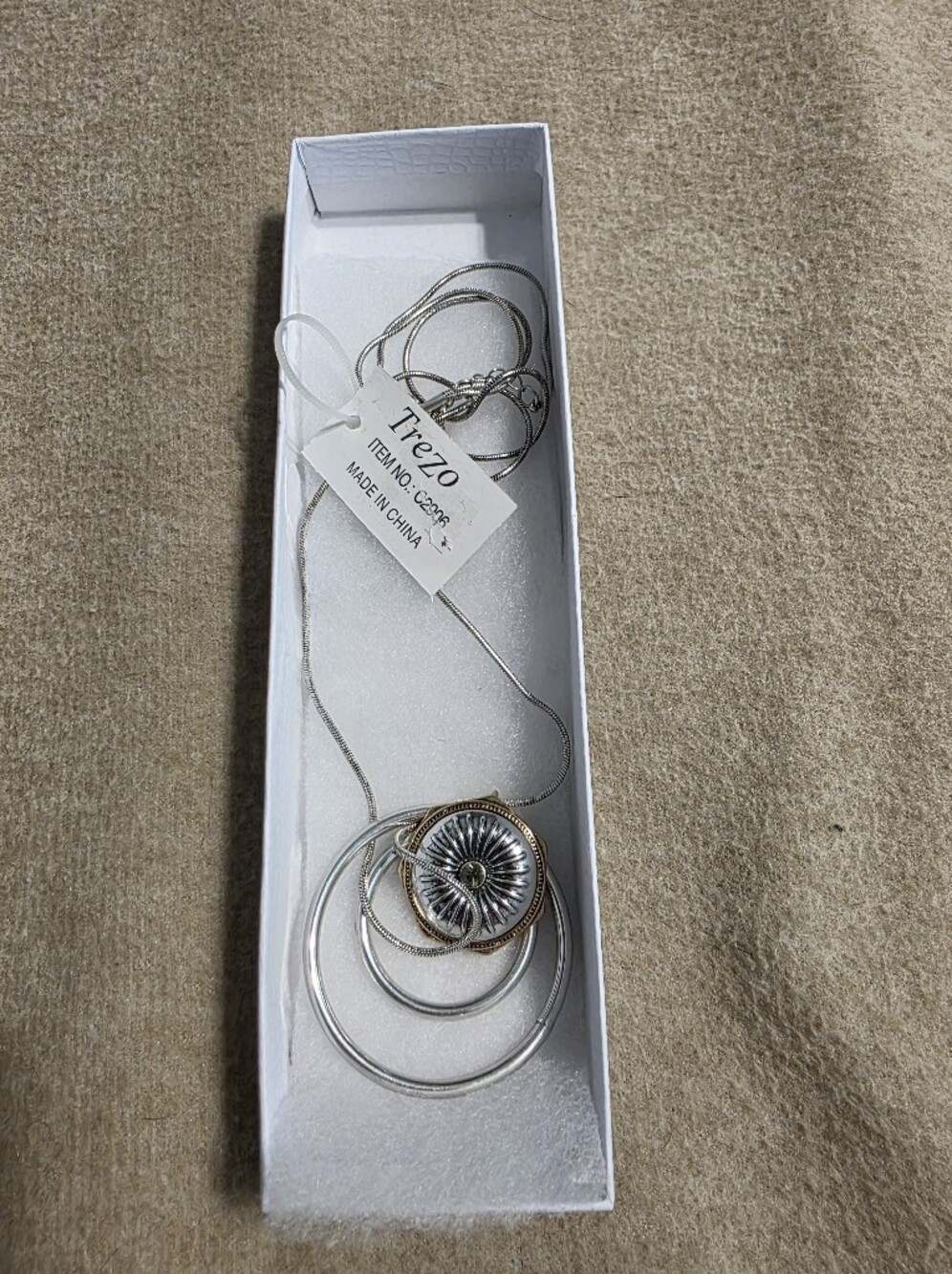 Silver and Gold Accent Pendant Necklace - Two-Tone Floral Medallion
